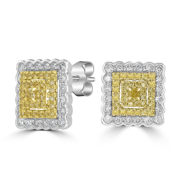 0.16tct Yellow Diamond Earring with 1.2tct Diamonds set in 18K Two Tone Gold