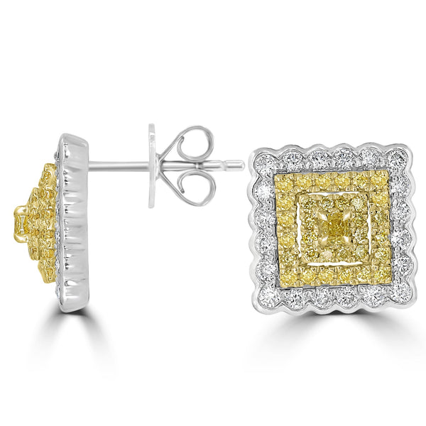 0.16tct Yellow Diamond Earring with 1.2tct Diamonds set in 18K Two Tone Gold