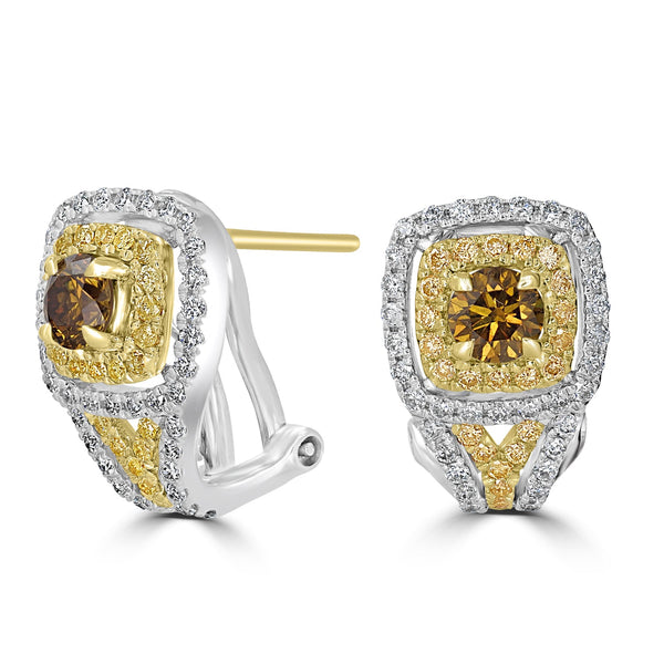 0.48tct Orange Diamond Earring with 0.64tct Diamonds set in 14K Two Tone Gold