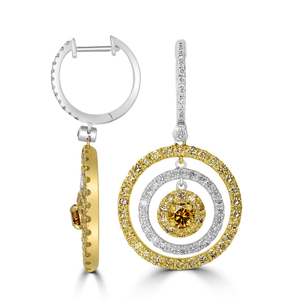 0.48tct Orange Diamond Earring with 2.49tct Diamonds set in 14K Two Tone Gold