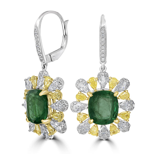 7.62tct Emerald Earring with 3.12tct Diamonds set in 18K Two Tone Gold