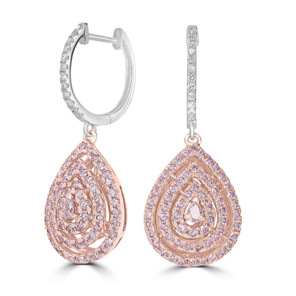 0.12tct Pink Diamond Earring with 1.19tct Diamonds set in 14K Two Tone Gold