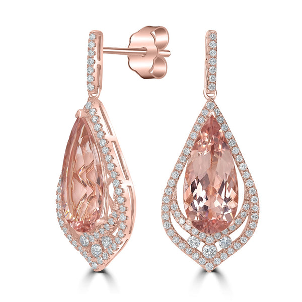 10.18tct Morganite Earring with 1.16tct Diamonds set in 18K Rose Gold