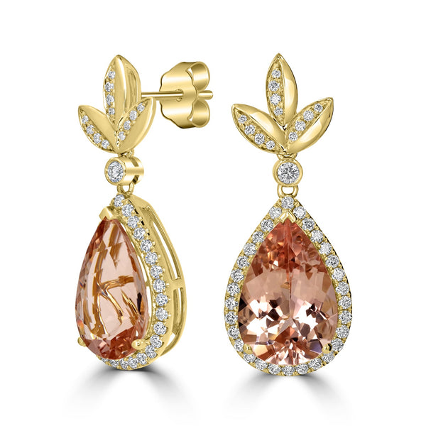 9.27tct Morganite Earring with 0.84tct Diamonds set in 18K Yellow Gold