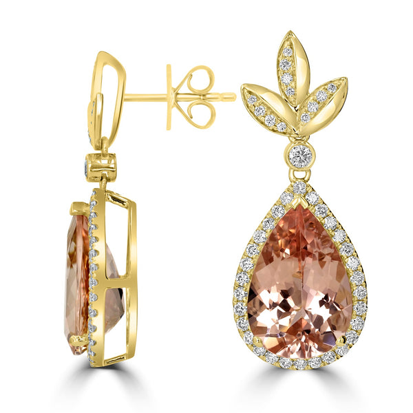 9.27tct Morganite Earring with 0.84tct Diamonds set in 18K Yellow Gold