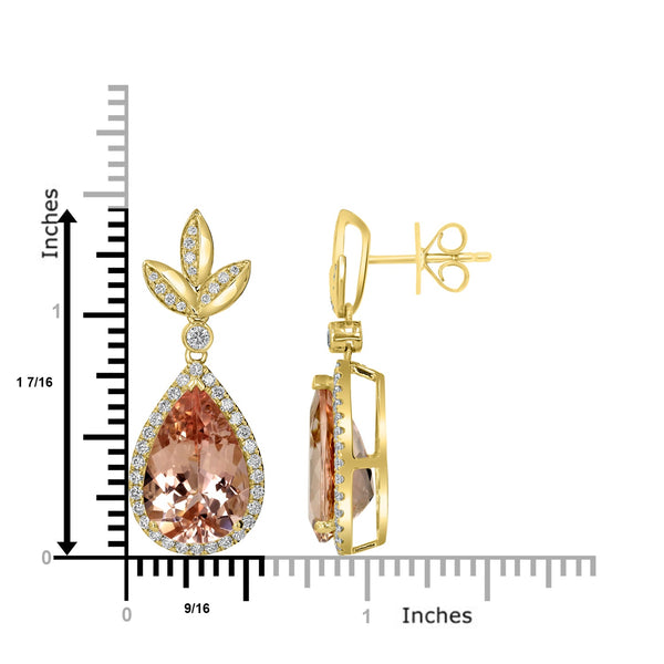 9.27tct Morganite Earring with 0.84tct Diamonds set in 18K Yellow Gold