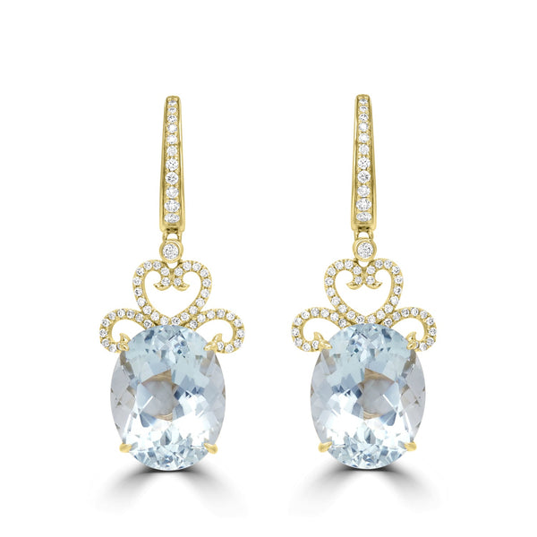 16.19tct Aquamarine Earrings with 0.53tct Diamond set in 18K Yellow Gold