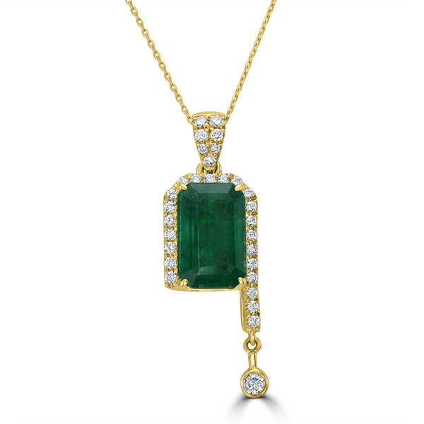 2.87ct Emerald Pendant with 0.24tct Diamonds set in 14K Yellow Gold