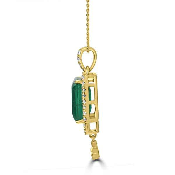 2.87ct Emerald Pendant with 0.24tct Diamonds set in 14K Yellow Gold