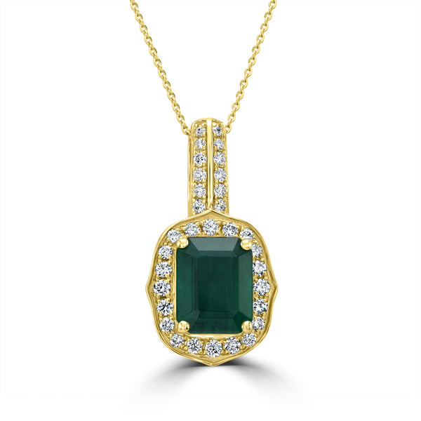 2.55ct Emerald Pendant with 0.37tct Diamonds set in 14K Yellow Gold