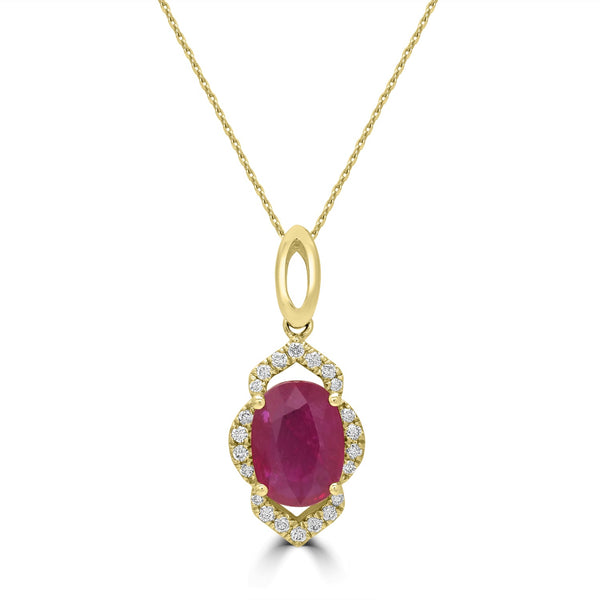 1.89ct Ruby Pendants with 0.13tct Diamond set in 14K Yellow Gold