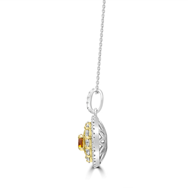 0.37ct Orange Diamond Pendants with 0.74tct Diamond set in 14K Two Tone Gold