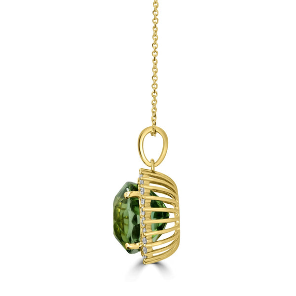 14.1ct Tourmaline Pendant with 0.67tct Diamonds set in 18K Yellow Gold