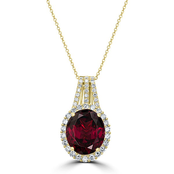 14.83ct Rhodolite Garnet Pendant with 1.46tct Diamonds set in 18K Yellow Gold