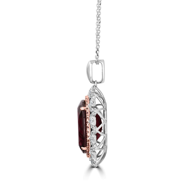 15.36ct Rhodolite Garnet Pendant with 0.92tct Diamonds set in 18K Two Tone Gold