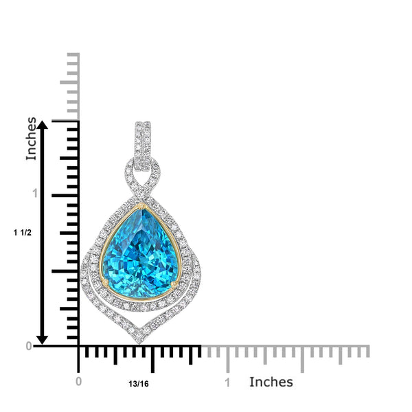 14.45ct Blue Zircon Pendant with 0.75tct Diamonds set in 18K Two Tone Gold