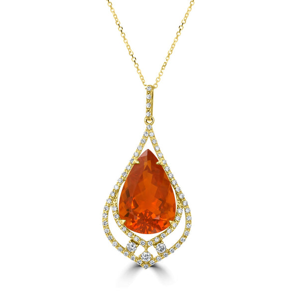 9.92ct Fire Opal Pendant with 0.78tct Diamonds set in 18K Yellow Gold