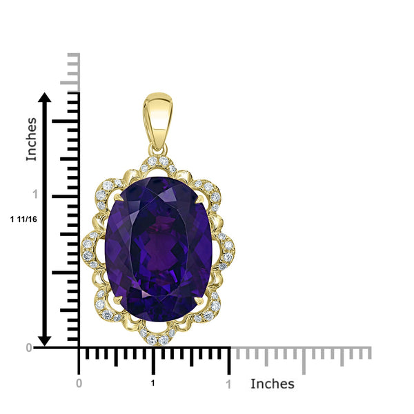 21.17ct Amethyst Pendant with 0.49tct Diamonds set in 18K Yellow Gold