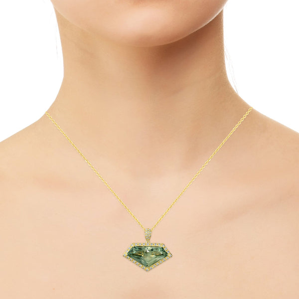 17.13ct Prasiolite Pendant with 0.68tct Diamonds set in 18K Yellow Gold