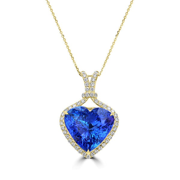 15.94ct Tanzanite Pendant with 0.57tct Diamonds set in 18K Yellow Gold