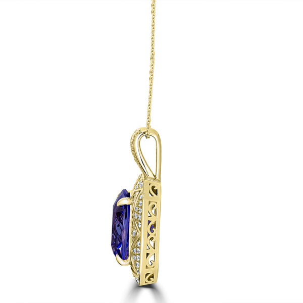 12.61ct Tanzanite Pendant with 0.62tct Diamonds set in 18K Yellow Gold