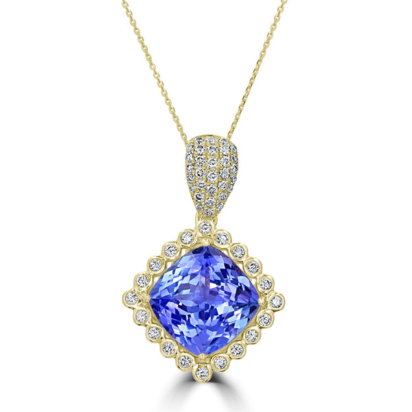 10.61ct Tanzanite Pendant with 0.83tct Diamonds set in 18K Yellow Gold