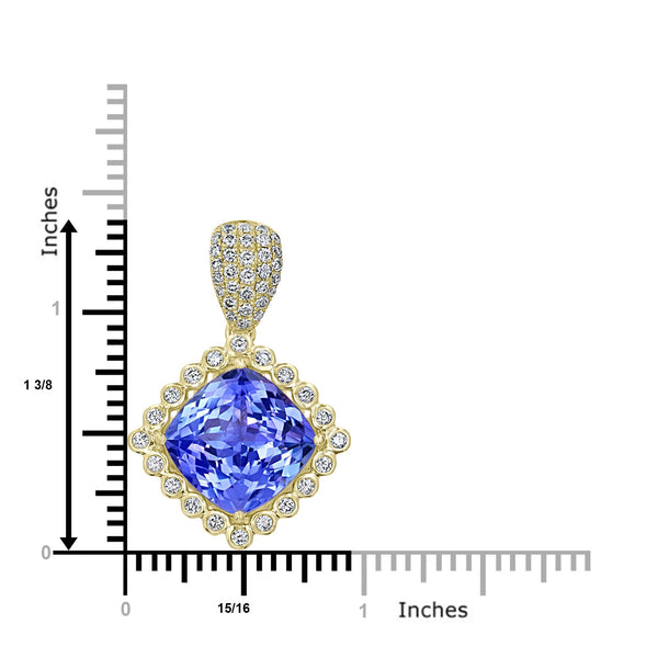 10.61ct Tanzanite Pendant with 0.83tct Diamonds set in 18K Yellow Gold