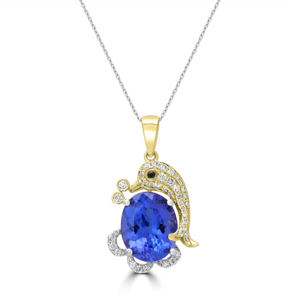 3.56ct Tanzanite Pendants with 0.26tct Diamond set in 14K Two Tone Gold