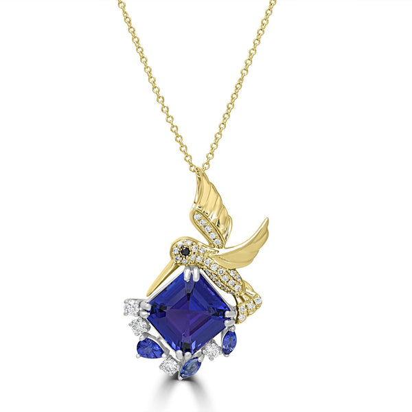 3.89ct Tanzanite Pendants with 0.26tct Diamond set in 14K Two Tone Gold