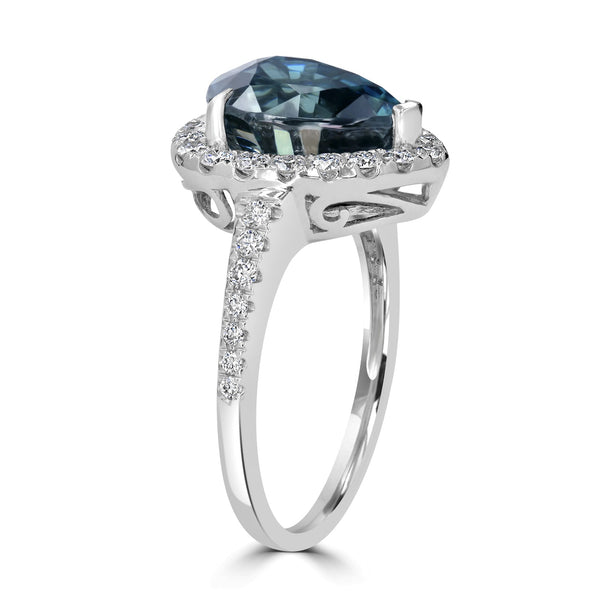 6.7ct Blue Zircon Ring with 0.59tct Diamonds set in 14K White Gold