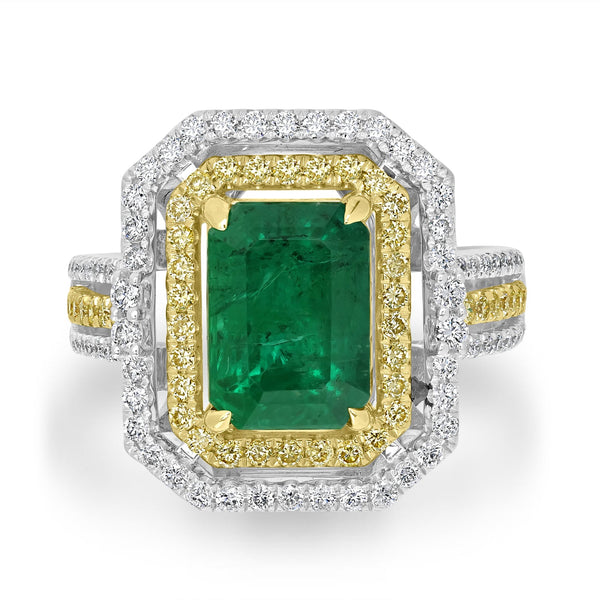 3.02ct Emerald Rings with 0.86tct Diamond set in 18K Two Tone Gold