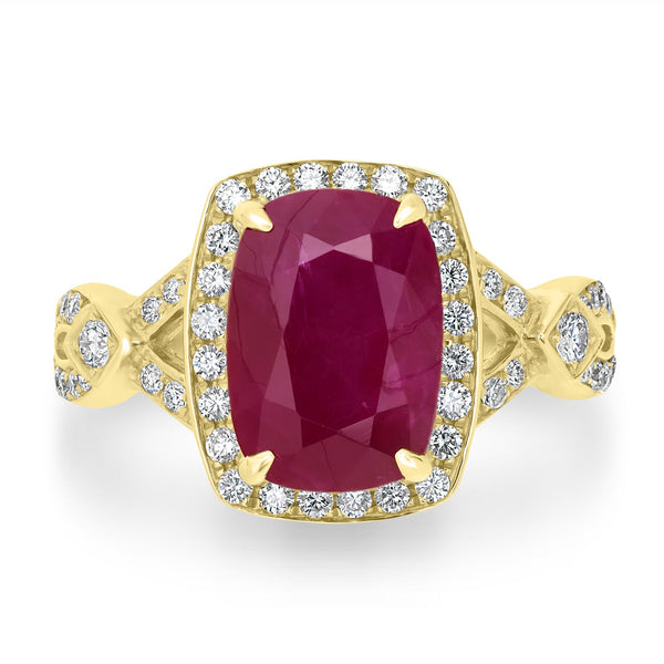 3.31ct  Ruby Rings with 0.43tct Diamond set in 14K Yellow Gold