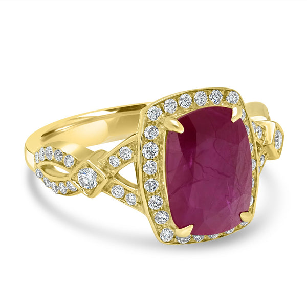 3.31ct  Ruby Rings with 0.43tct Diamond set in 14K Yellow Gold