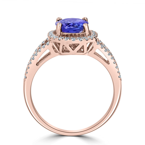 1.56ct Tanzanite Ring with 0.33tct Diamonds set in 14K Rose Gold