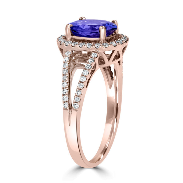 1.56ct Tanzanite Ring with 0.33tct Diamonds set in 14K Rose Gold