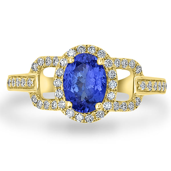 1.08ct Tanzanite Ring with 0.3tct Diamonds set in 14K Yellow Gold