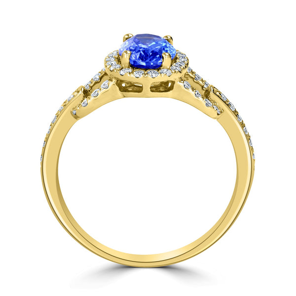 1.08ct Tanzanite Ring with 0.3tct Diamonds set in 14K Yellow Gold