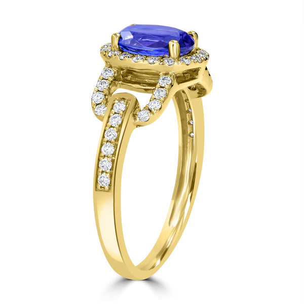 1.08ct Tanzanite Ring with 0.3tct Diamonds set in 14K Yellow Gold