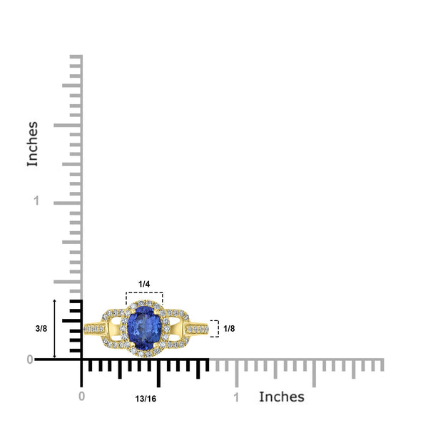 1.08ct Tanzanite Ring with 0.3tct Diamonds set in 14K Yellow Gold