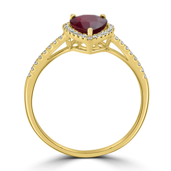 1.32ct Ruby Ring with 0.14tct Diamonds set in 14K Yellow Gold