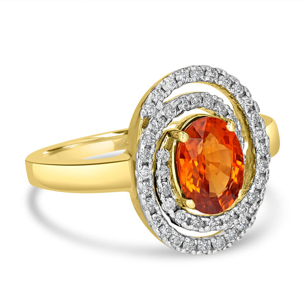 1.7ct Mandarin Garnet Ring with 0.3tct Diamonds set in 14K White Gold