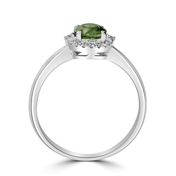 0.99ct Demantoid Garnet Ring with 0.09tct Diamonds set in 14K White Gold