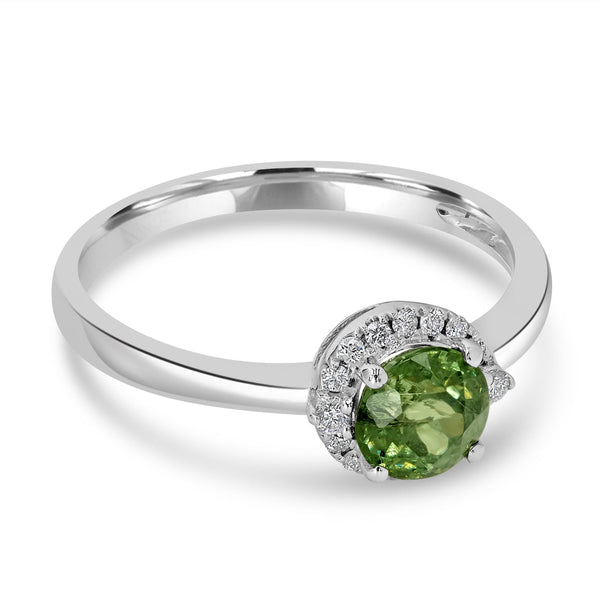 0.99ct Demantoid Garnet Ring with 0.09tct Diamonds set in 14K White Gold