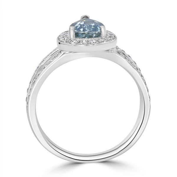 1.17ct Aquamarine Ring with 0.43tct Diamonds set in 14K White Gold