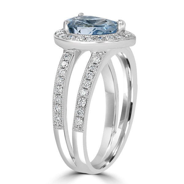 1.17ct Aquamarine Ring with 0.43tct Diamonds set in 14K White Gold