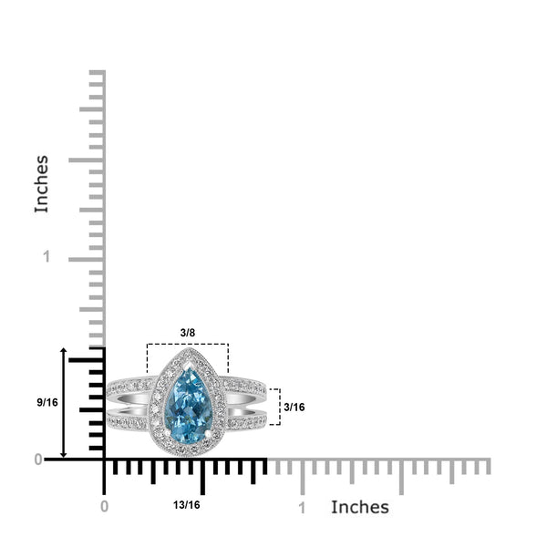 1.17ct Aquamarine Ring with 0.43tct Diamonds set in 14K White Gold