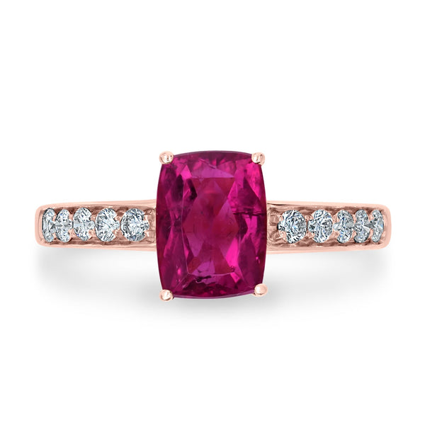 1.47ct Rubellite Ring with 0.24tct Diamonds set in 14K Rose Gold