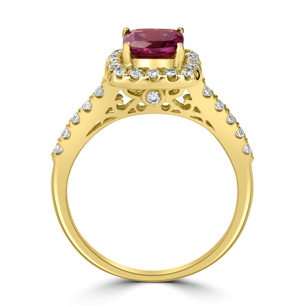 1.13ct Rhodolite Garnet Ring with 0.36tct Diamonds set in 14k Yellow Gold