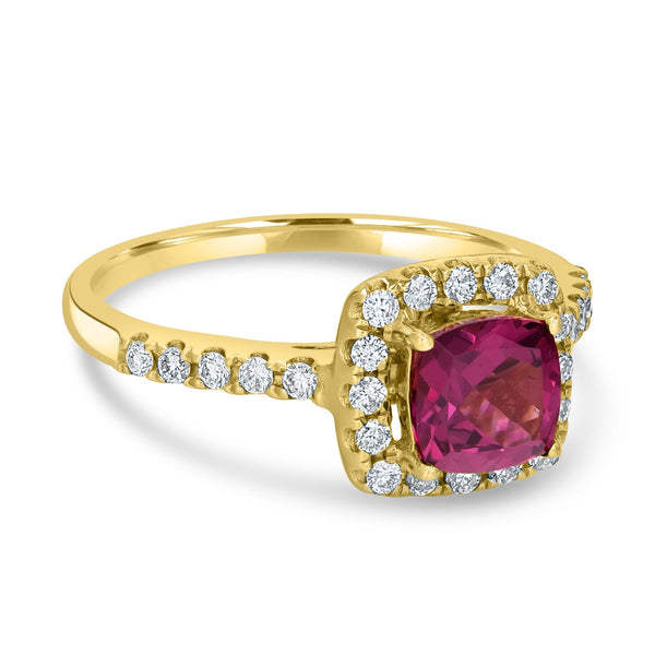 1.13ct Rhodolite Garnet Ring with 0.36tct Diamonds set in 14k Yellow Gold