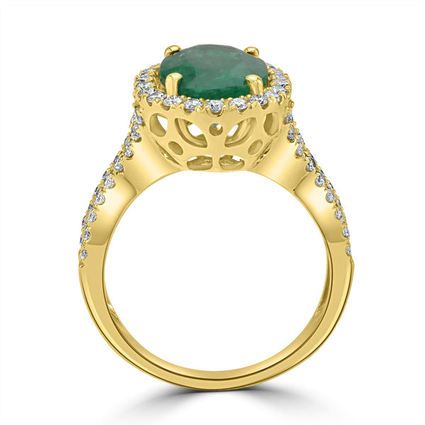 3.45ct Emerald Ring with 0.65tct Diamonds set in 14K Yellow Gold